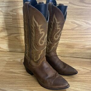 Justin Cowgirl Boots Pointed Toe Womens Size 7 B Brown Leather Pull Flaw